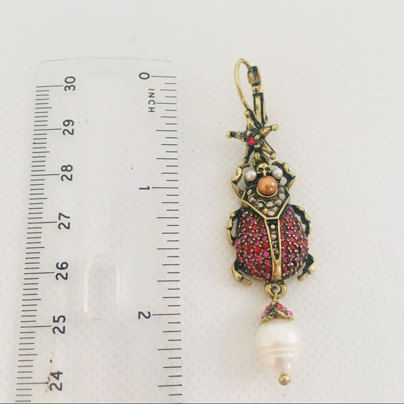 2/$25 Ruby Scarab Skull Faux Pearl Drop Earrings - Picture 6 of 7